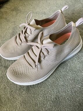 Knit Lace-Up Women's Sneakers in Light Taupe - Comfortable Everyday Footwear